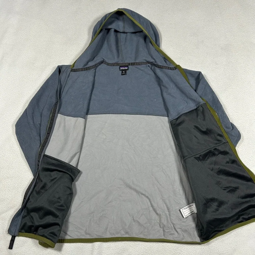 Patagonia Fleece Hoodie Kids XL 14 Grey Blue Colorblock Full Zip Jacket